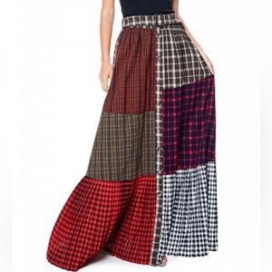 TOV Holy Los Angeles Plaid Patchwork Maxi Skirt Large